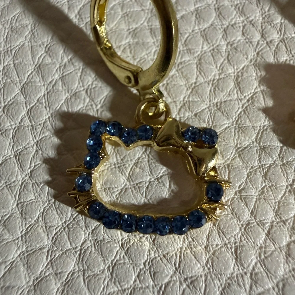 Gold Plated Blue Hello Kitty Huggie Earrings